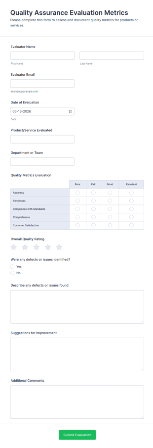 Quality Assurance Evaluation Metrics Form Template