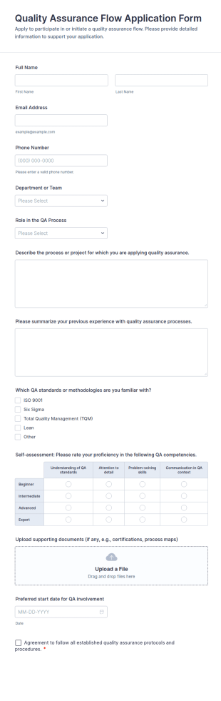 Quality Assurance Flow Application Form Template
