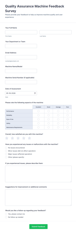 Quality Assurance Machine Feedback Survey Form Template