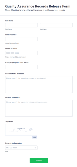 Quality Assurance Records Release Form Template