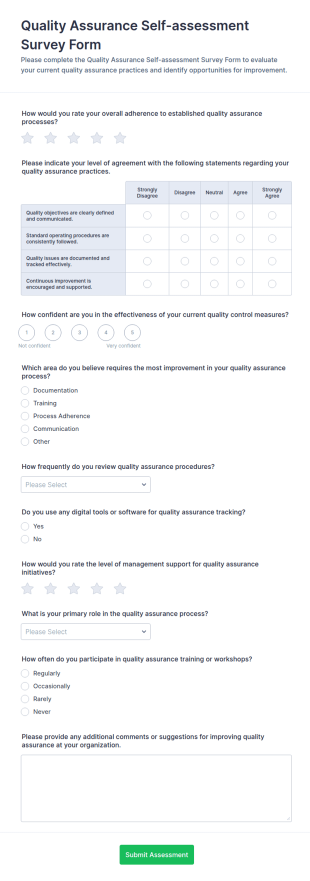 Quality Assurance Self Assessment Survey Form Template