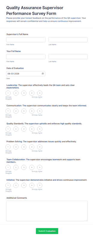 Quality Assurance Supervisor Performance Survey Form Template