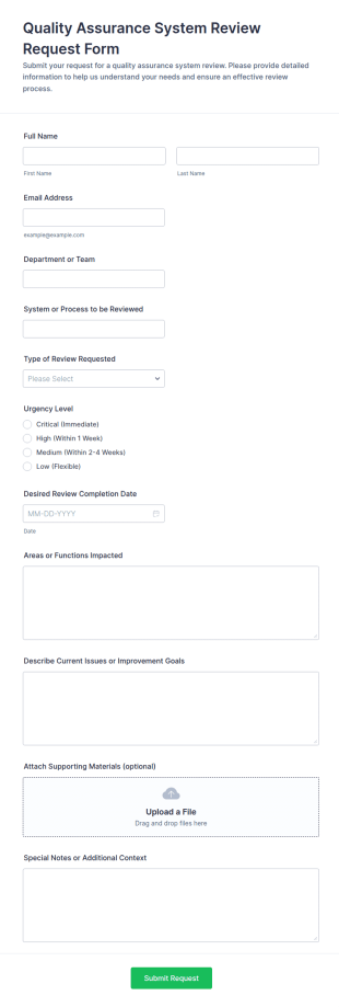 Quality Assurance System Review Request Form Template