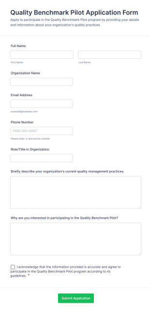 Quality Benchmark Pilot Application Form Form Template