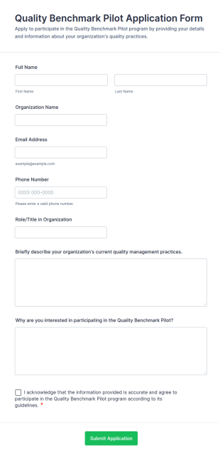 Quality Benchmark Pilot Application Form Template