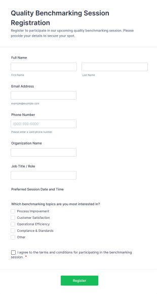 Quality Benchmarking Session Registration Form Template