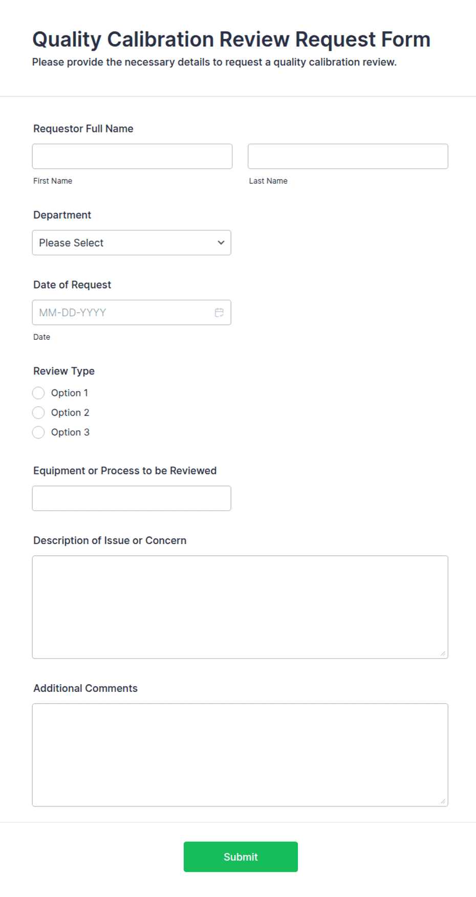 Quality Calibration Review Request Form Template | Jotform