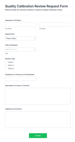 Quality Calibration Review Request Form Template