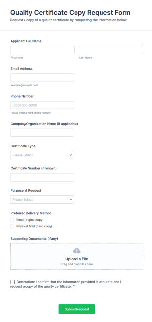 Quality Certificate Copy Request Form Template