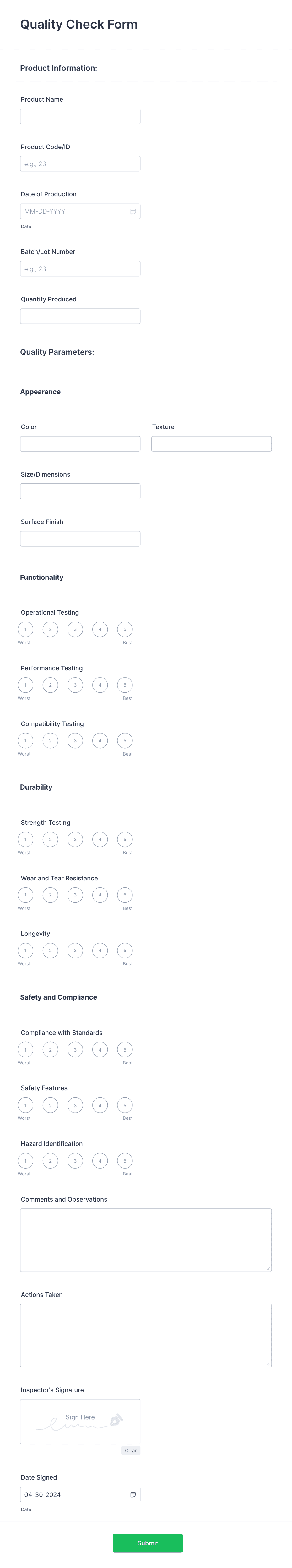 Quality Check Form Template | Jotform