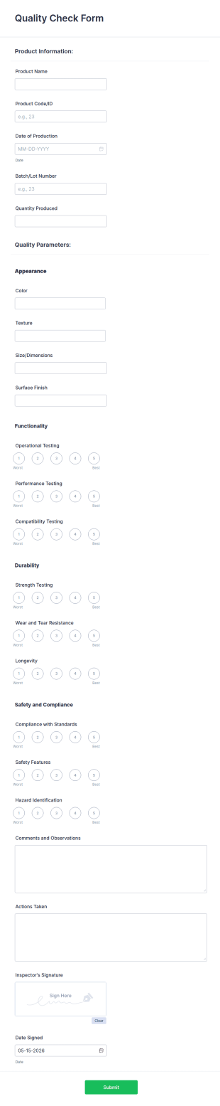 Quality Check Form Template