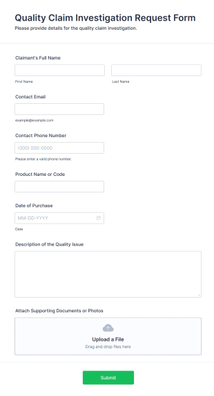 Quality Claim Investigation Request Form Template