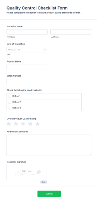 Quality Control Checklist Form Template