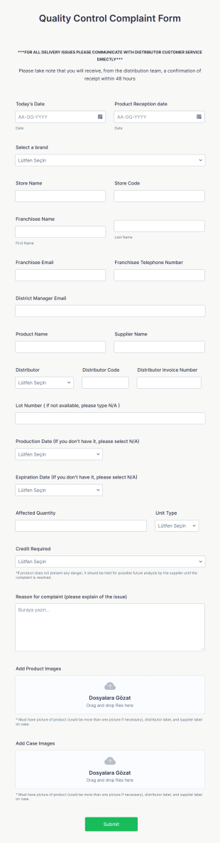 Quality Control Complaint Form Template