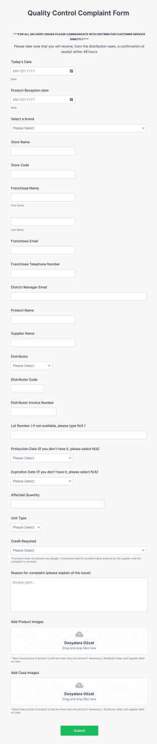 Quality Control Complaint Form Template
