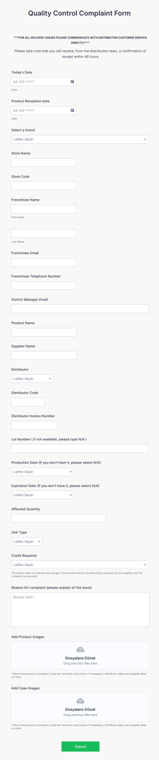 Quality Control Complaint Form Template
