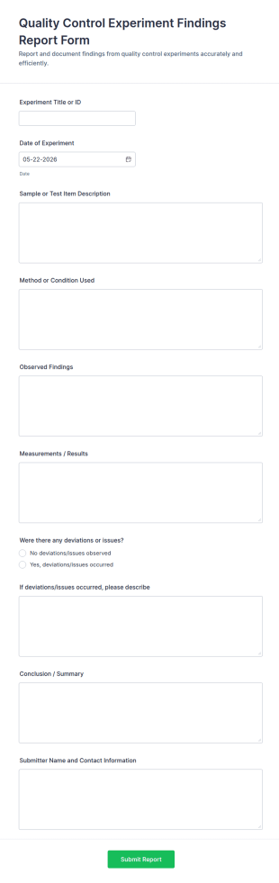Quality Control Experiment Findings Report Form Template