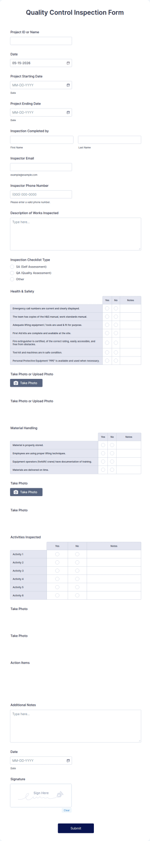 Quality Control Inspection Form Template