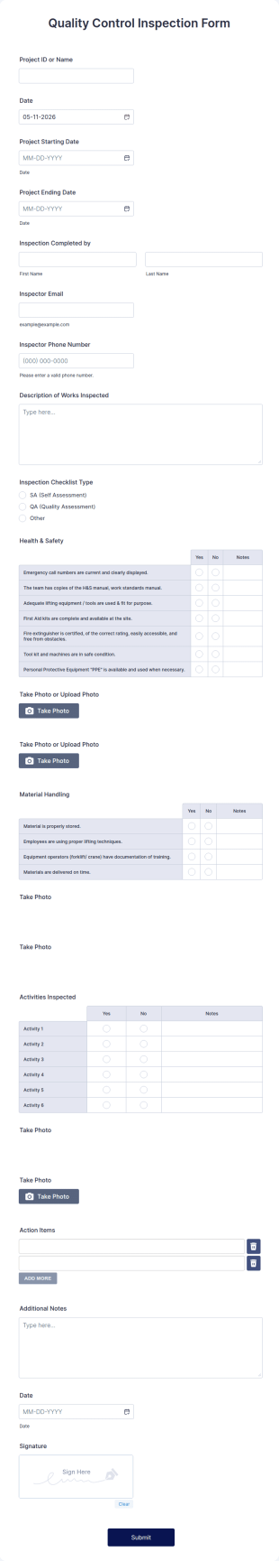 Quality Control Inspection Form Template
