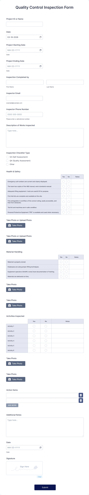 Quality Control Inspection Form Template