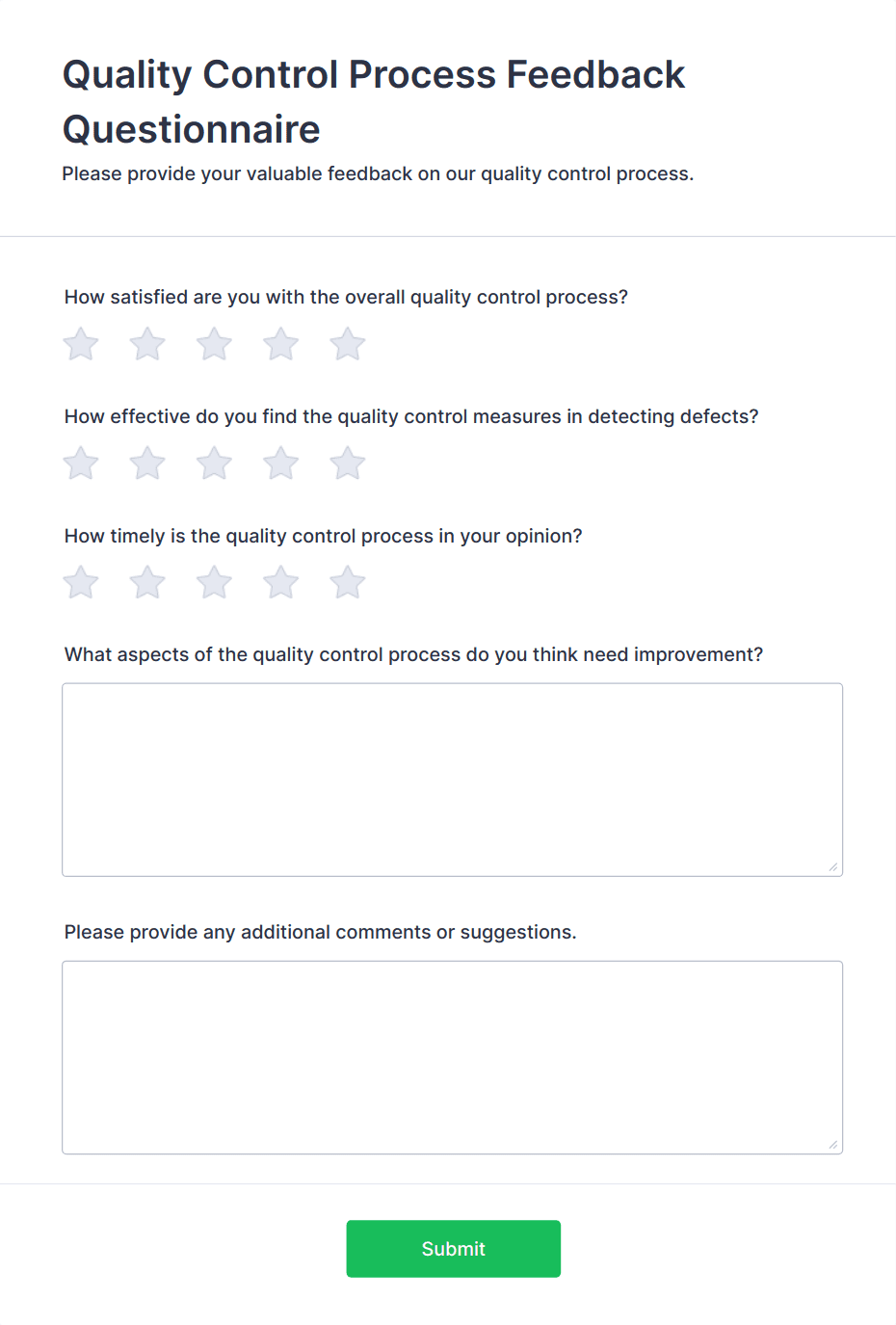 Quality Control Process Feedback Questionnaire Form Template | Jotform