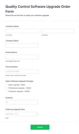 Quality Control Software Upgrade Order Form Template