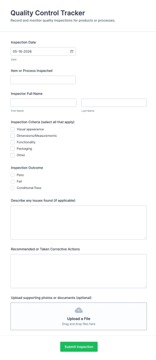 Quality Control Tracker Form Template