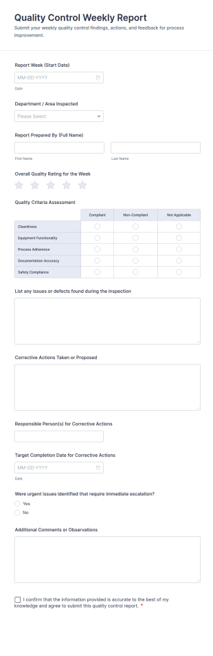 Quality Control Weekly Report Form Template