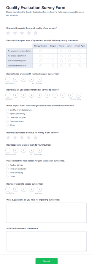 Quality Evaluation Survey Form Template