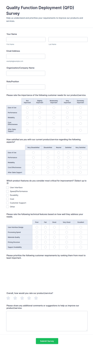 Quality Function Deployment (QFD) Survey Form Template
