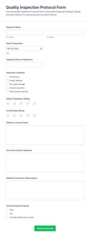 Quality Inspection Protocol Form Template