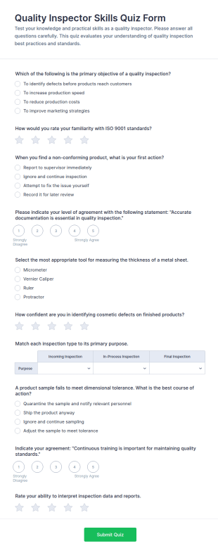 Quality Inspector Skills Quiz Form Template