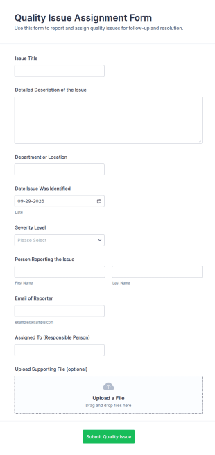 Quality Issue Assignment Form Template