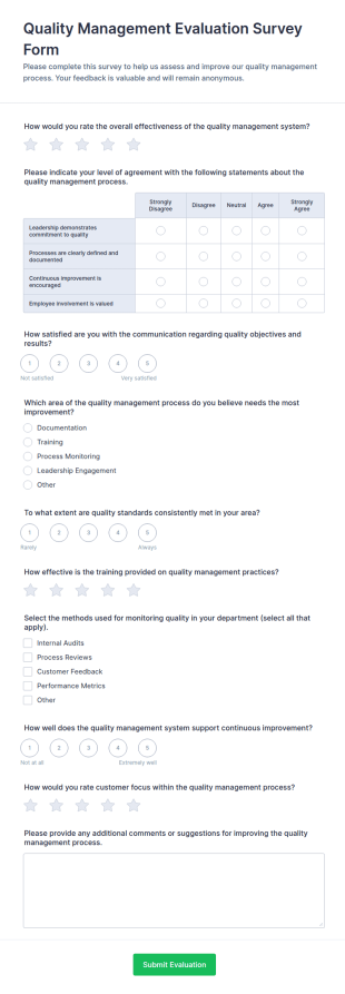 Quality Management Evaluation Survey Form Template