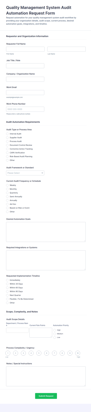 Quality Management System Audit Automation Request Form Template