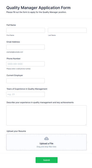 Quality Manager Application Form Template