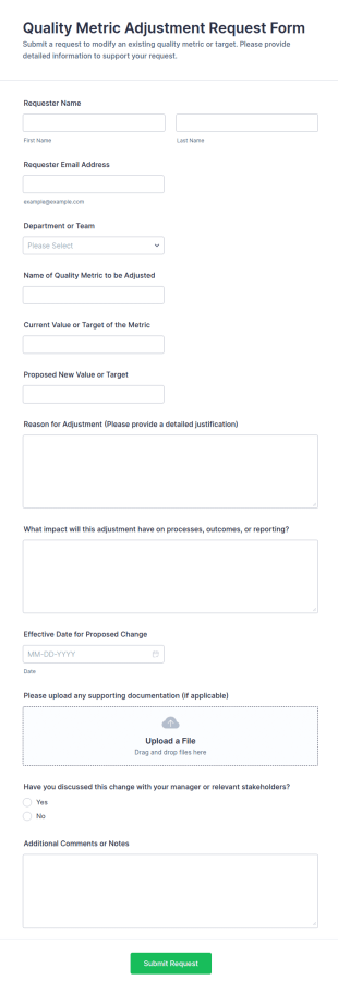 Quality Metric Adjustment Request Form Template
