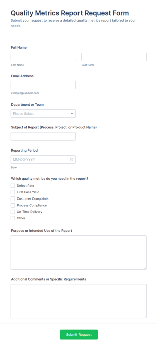 Quality Metrics Report Request Form Template
