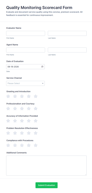 Quality Monitoring Scorecard Form Template