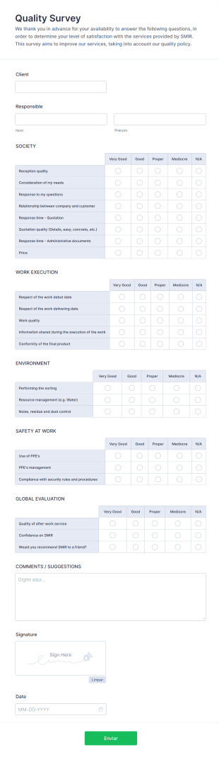 Quality Survey Form Template