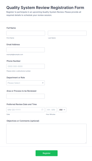 Quality System Review Registration Form Template