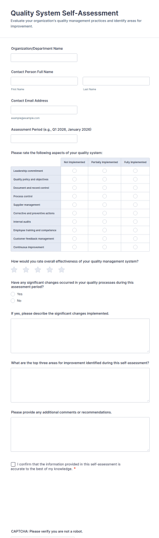 Quality System Self Assessment Form Template