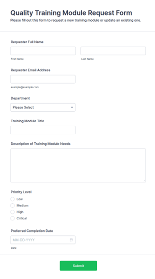 Quality Training Module Request Form Template