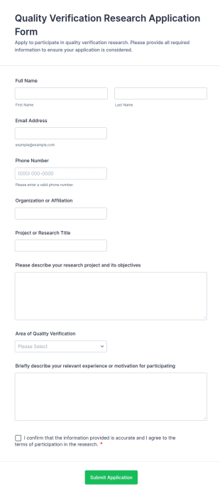 Quality Verification Research Application Form Template