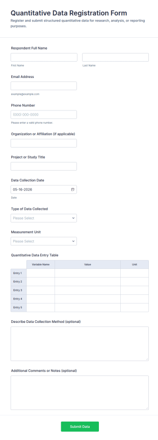 Quantitative Data Registration Form Template
