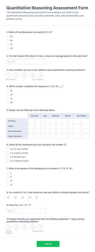 Quantitative Reasoning Assessment Form Template