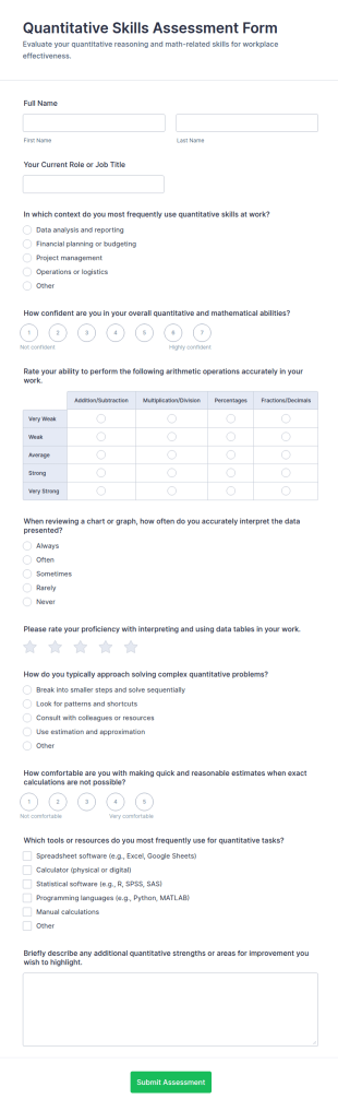 Quantitative Skills Assessment Form Template