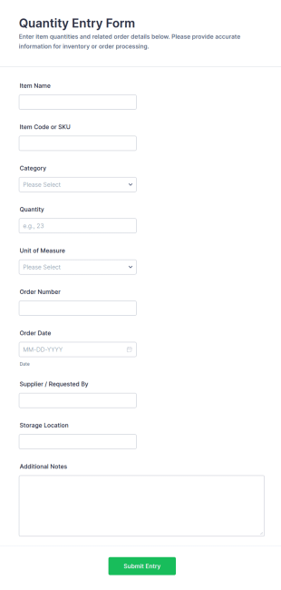 Quantity Entry Form Template