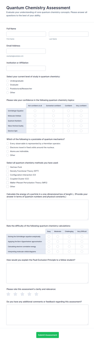 Quantum Chemistry Assessment Form Template