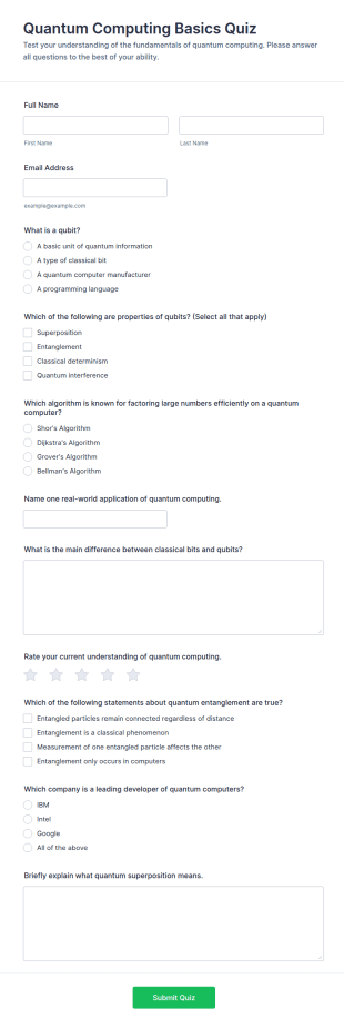 Quantum Computing Basics Quiz Form Template